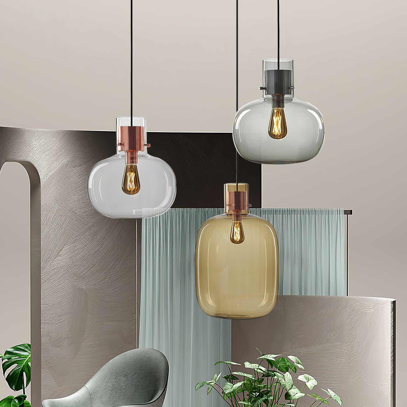 Cambre Glass Pendant Light | Metal & Glass | Rose Gold & Clear