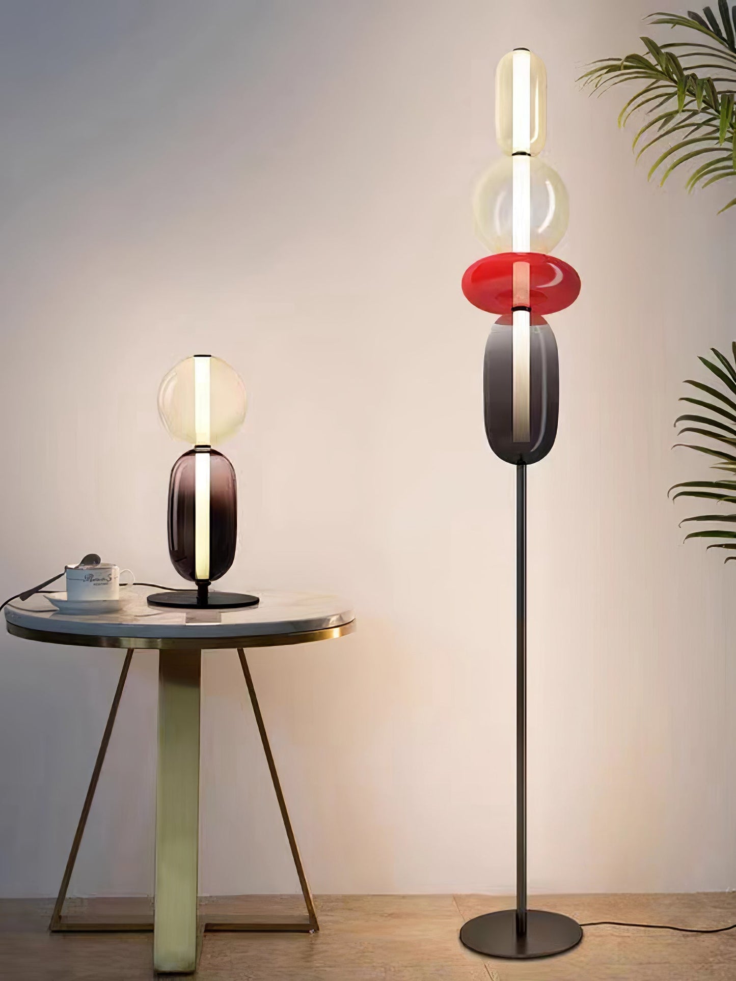 Pebbles Table Lamp | Hand-Blown Crystal & Metal | Black Shade