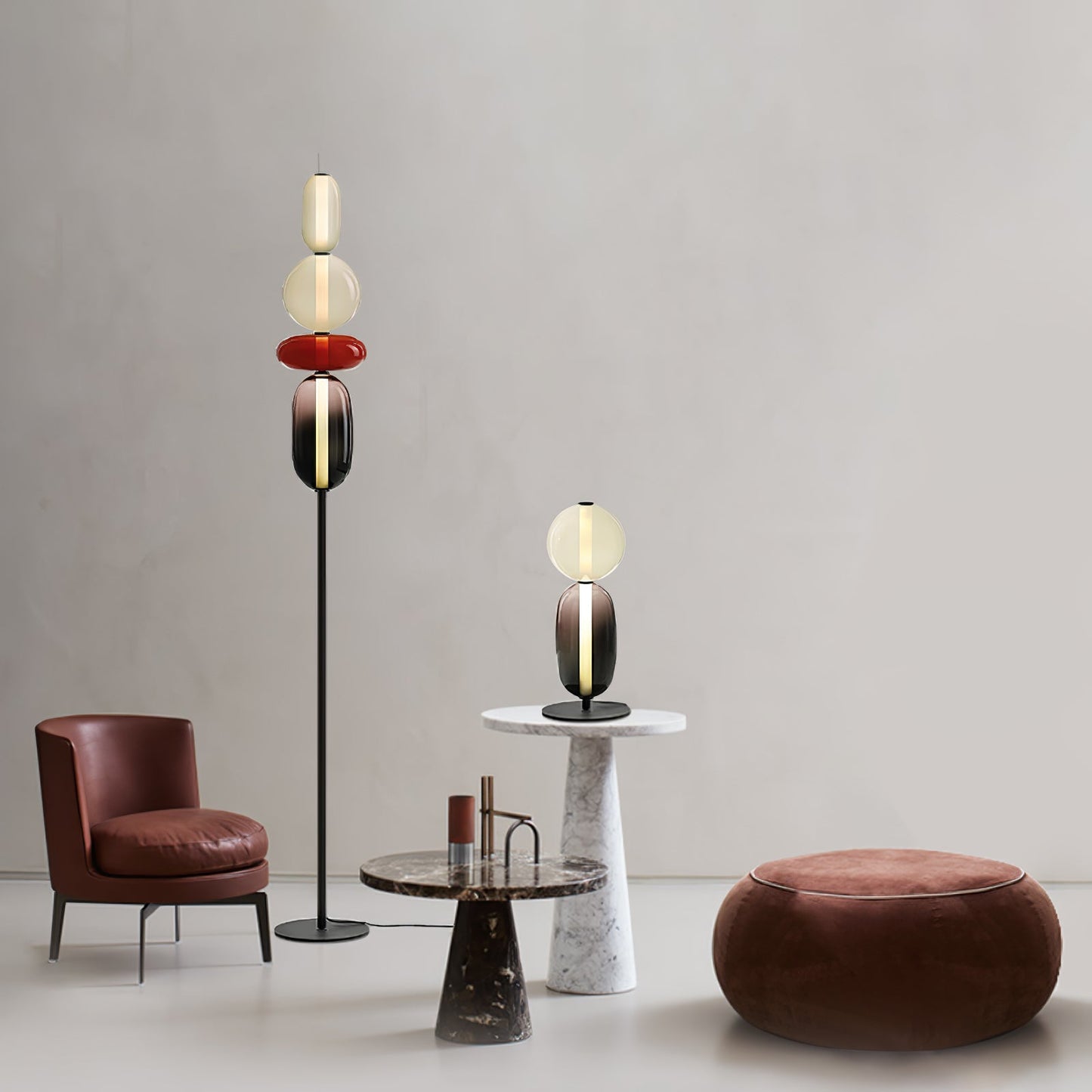 Pebbles Table Lamp | Hand-Blown Crystal & Metal | Black Shade