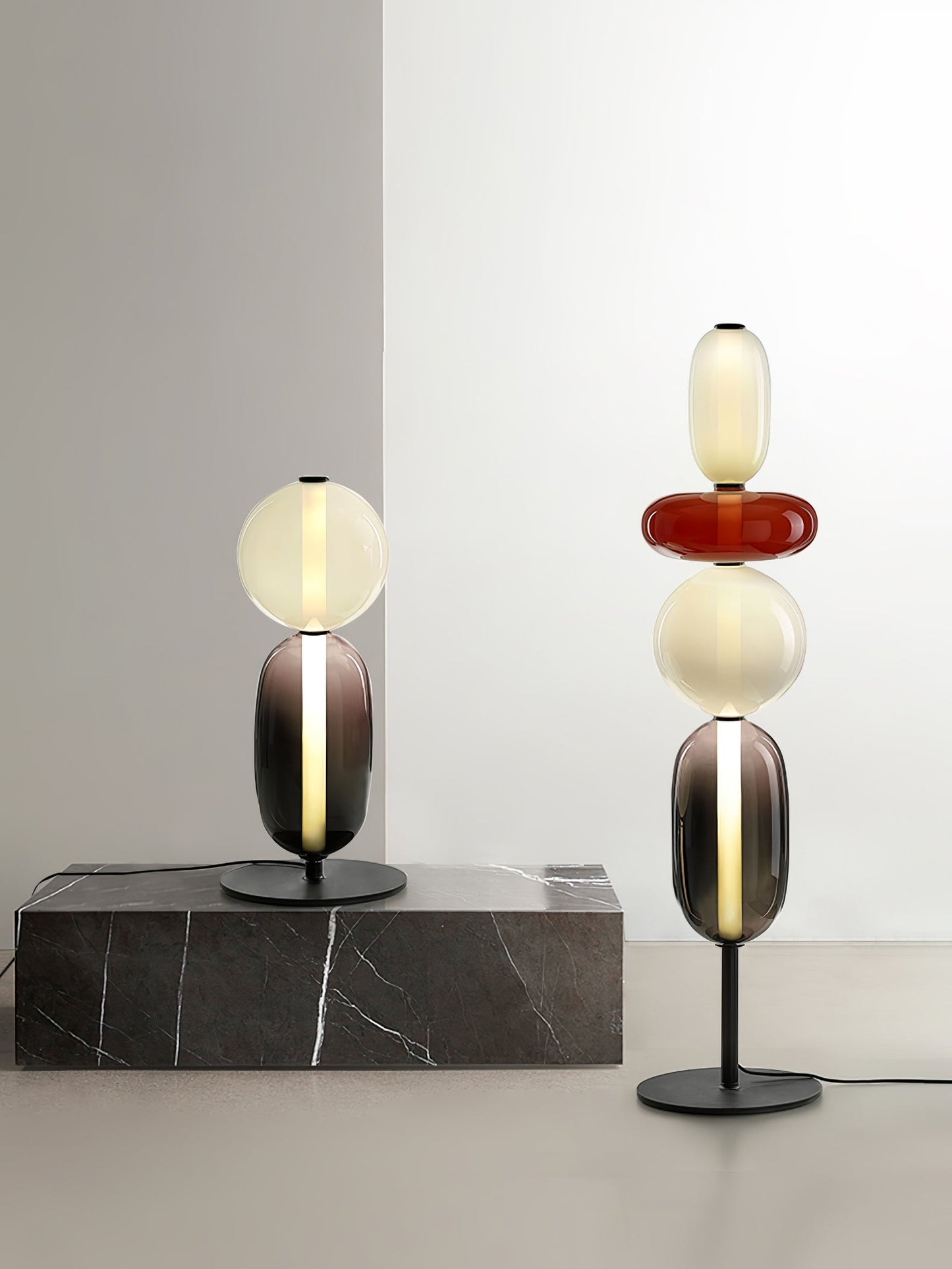 Pebbles Table Lamp | Hand-Blown Crystal & Metal | Black Shade