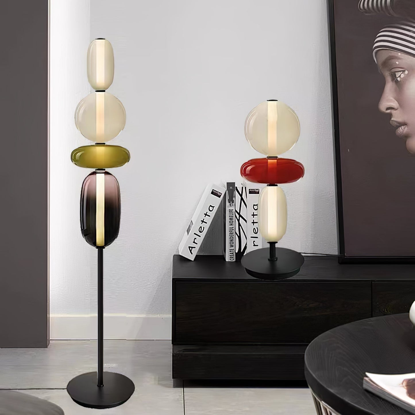 Pebbles Table Lamp | Hand-Blown Crystal & Metal | Black Shade