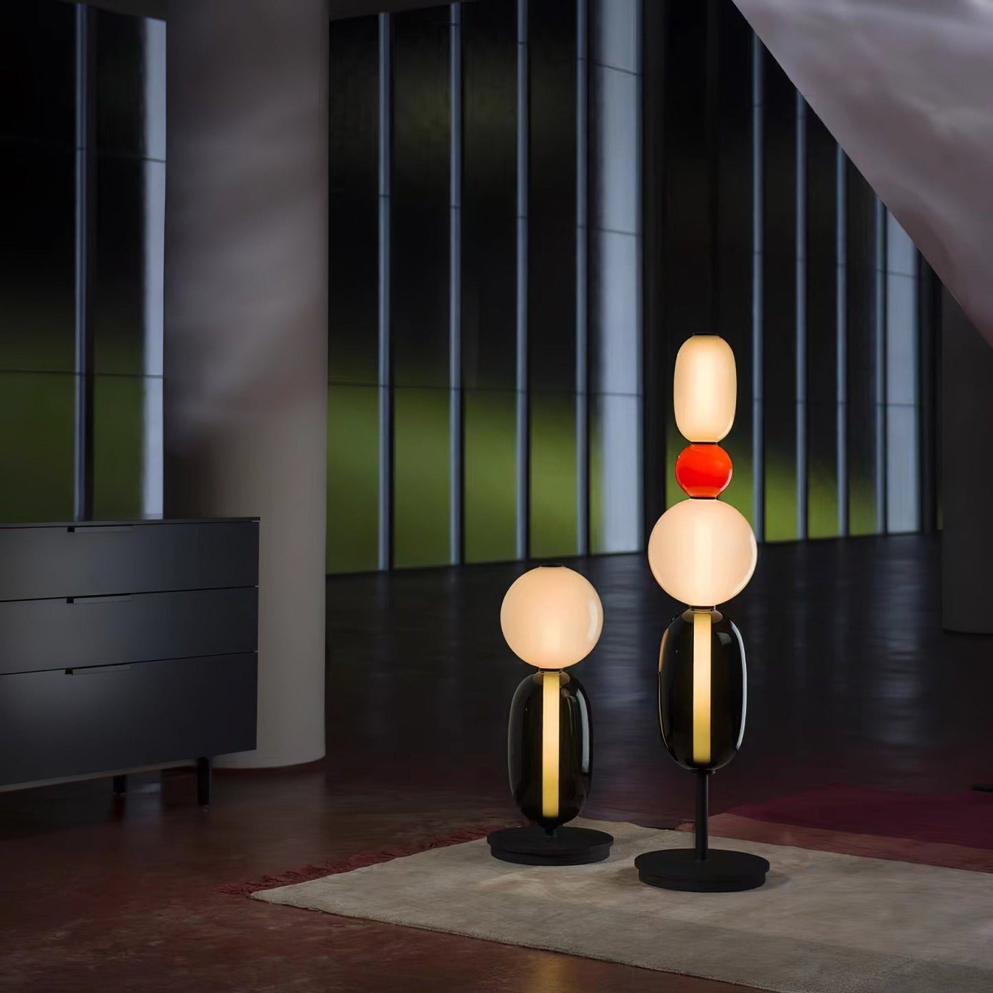 Pebbles Table Lamp | Hand-Blown Crystal & Metal | Black Shade