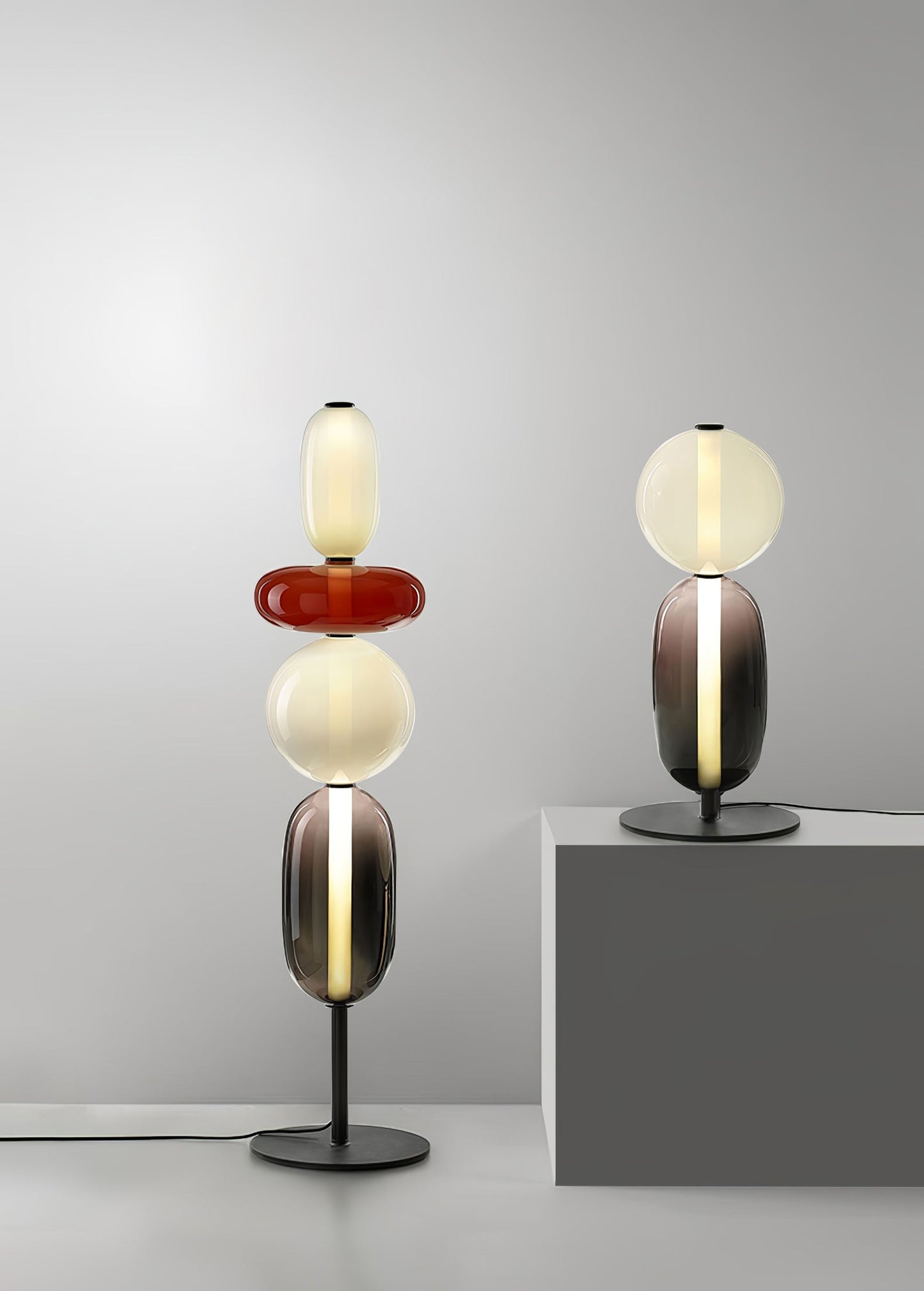 Pebbles Table Lamp | Hand-Blown Crystal & Metal | Black Shade