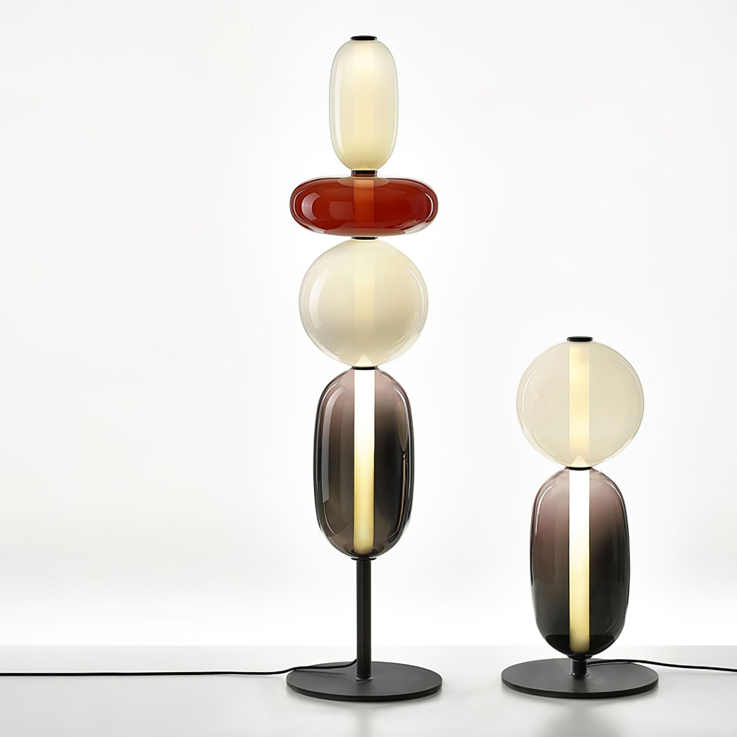 Pebbles Table Lamp | Hand-Blown Crystal & Metal | Black Shade