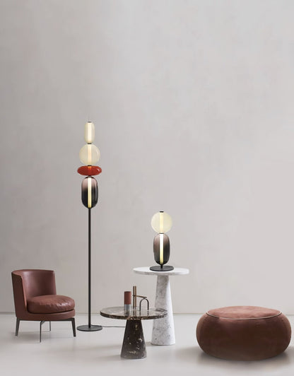 Pebbles Table Lamp | Hand-Blown Crystal & Metal | Black Shade