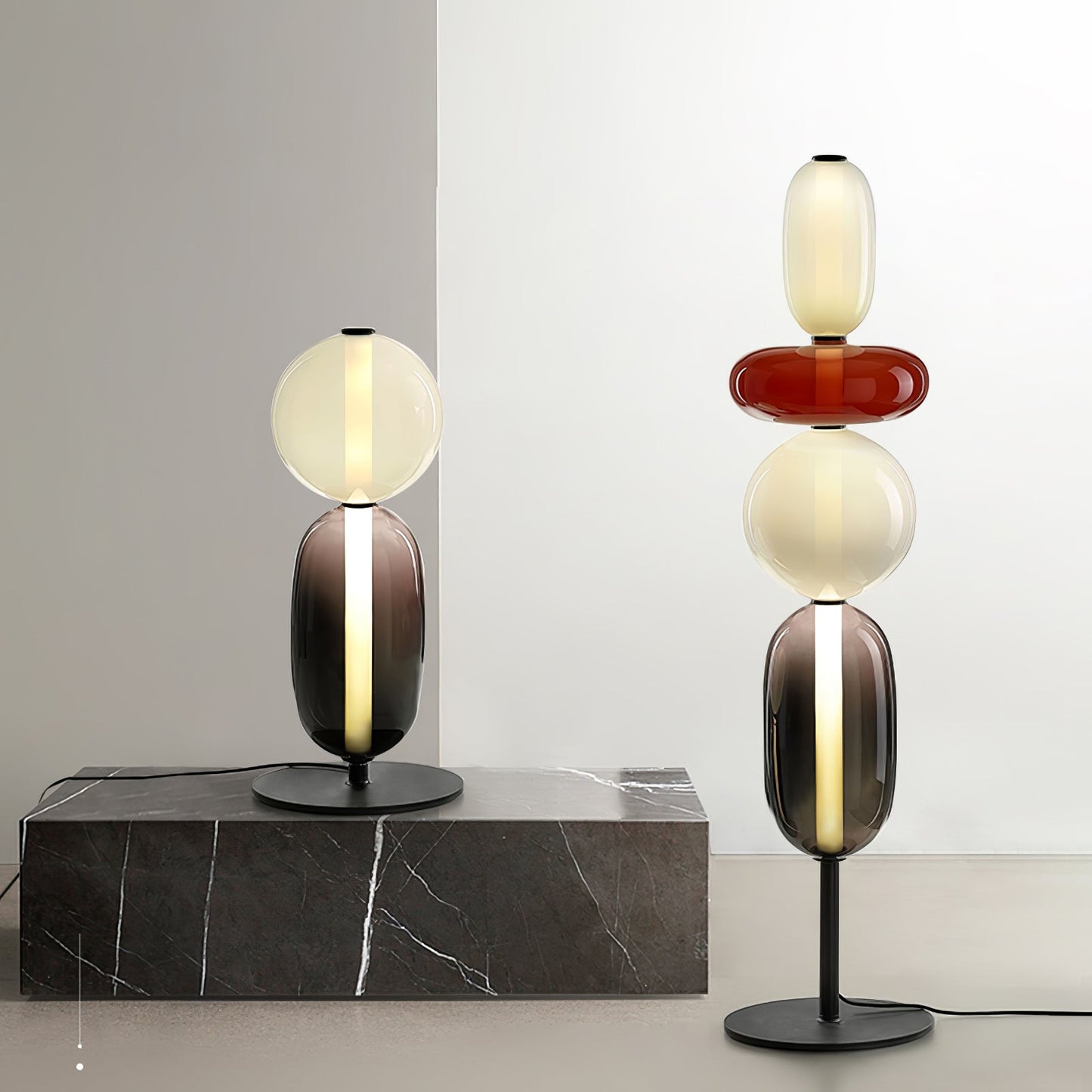 Pebbles Table Lamp | Hand-Blown Crystal & Metal | Black Shade