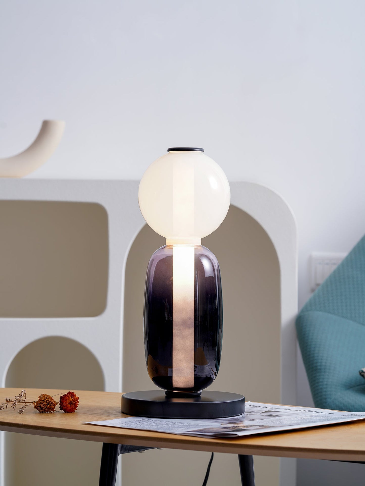 Pebbles Table Lamp | Hand-Blown Crystal & Metal | Black Shade