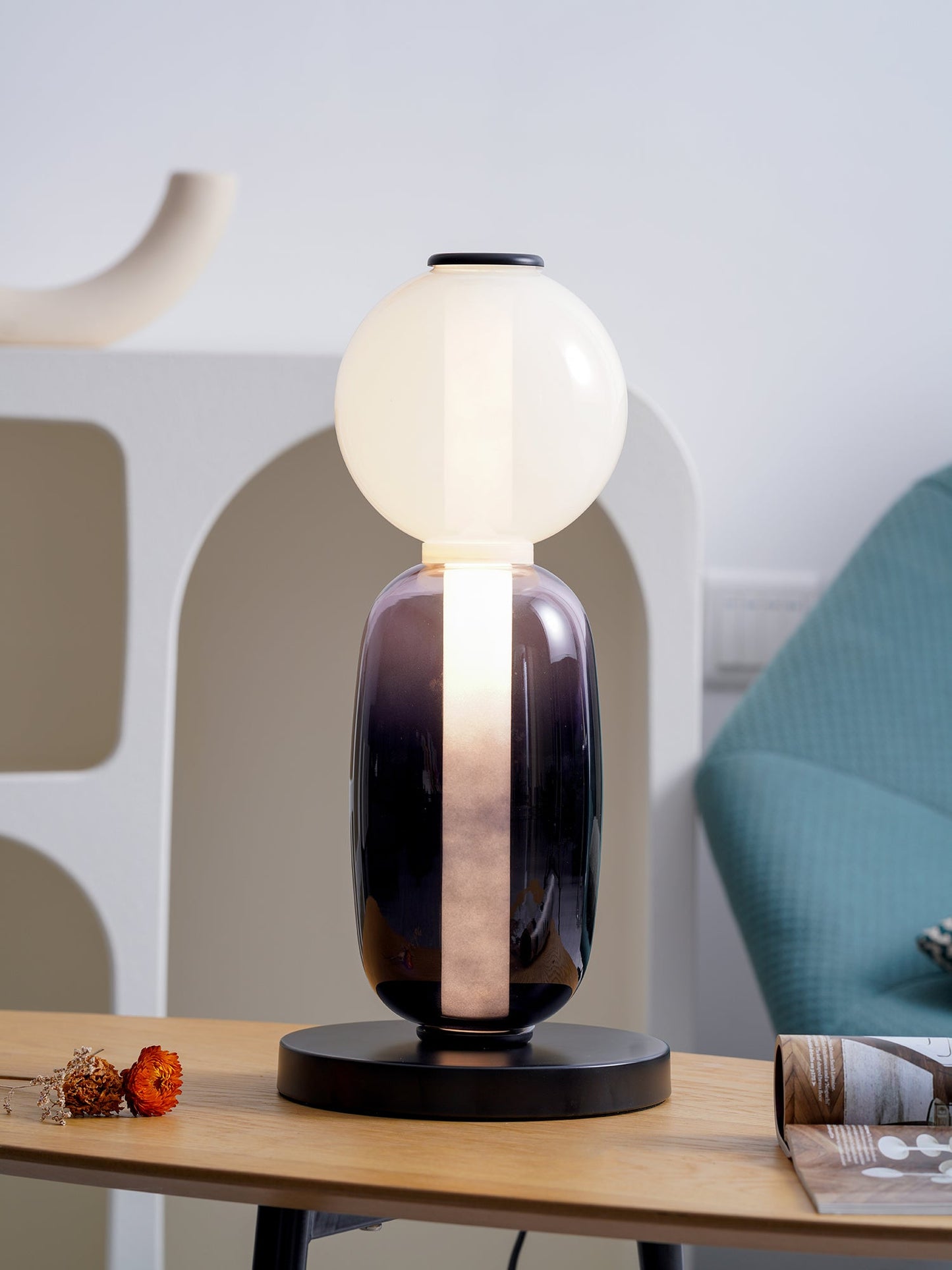 Pebbles Table Lamp | Hand-Blown Crystal & Metal | Black Shade