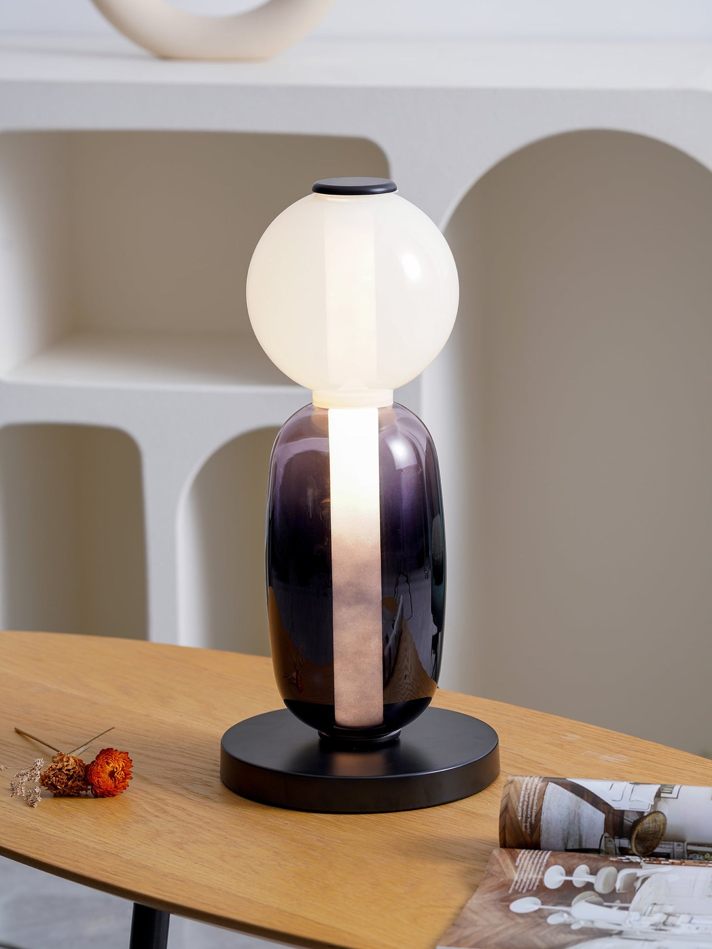 Pebbles Table Lamp | Hand-Blown Crystal & Metal | Black Shade