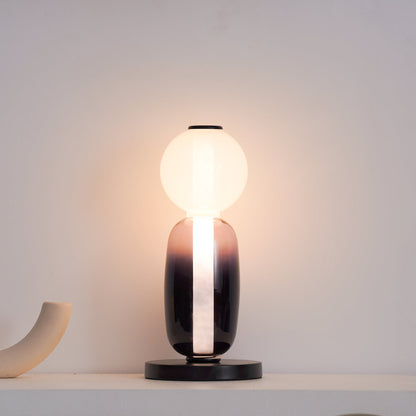 Pebbles Table Lamp | Hand-Blown Crystal & Metal | Black Shade