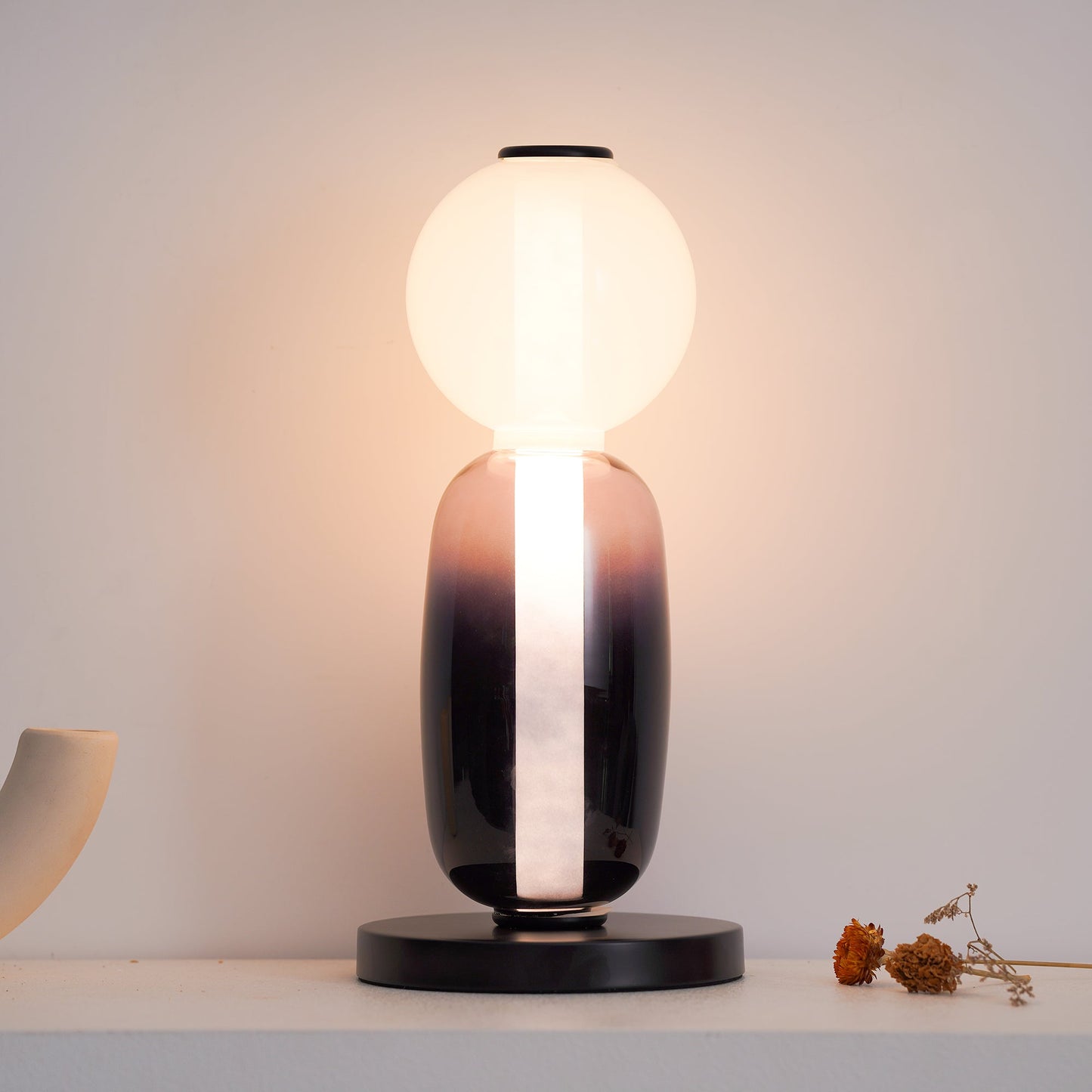 Pebbles Table Lamp | Hand-Blown Crystal & Metal | Black Shade