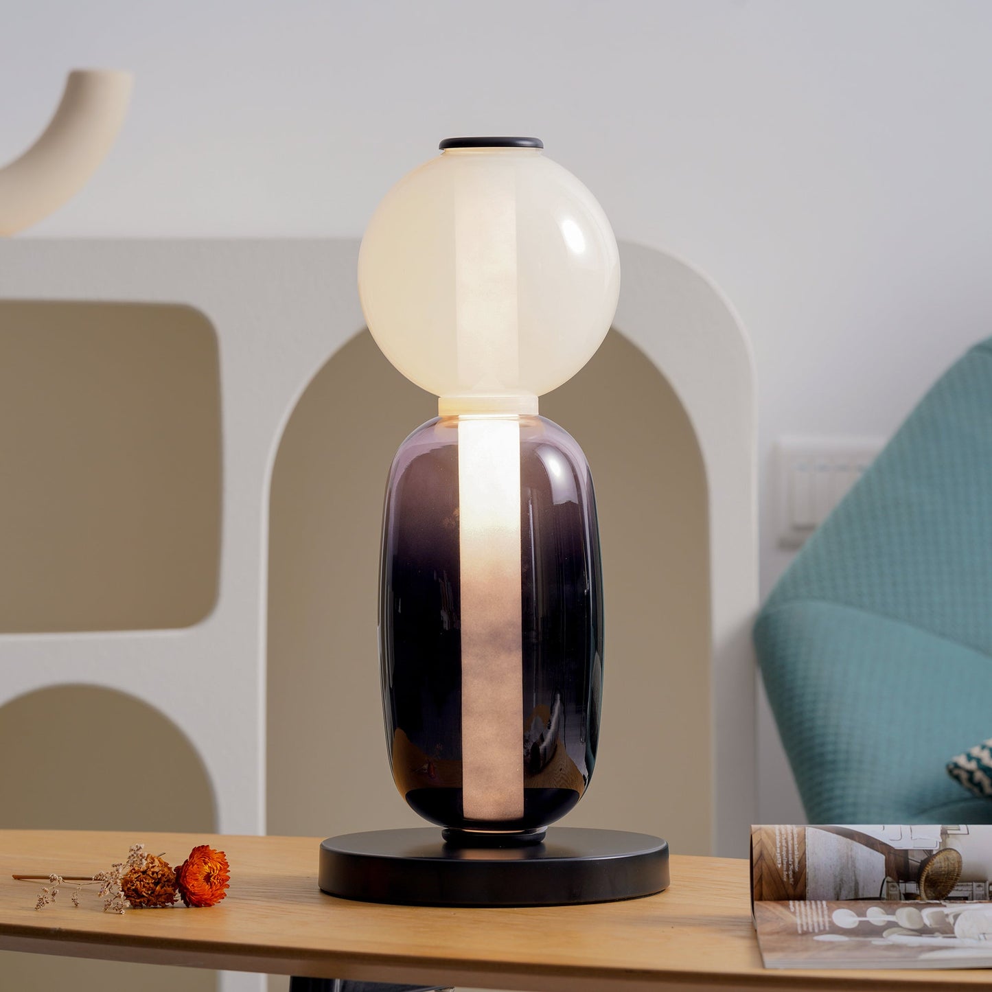 Pebbles Table Lamp | Hand-Blown Crystal & Metal | Black Shade