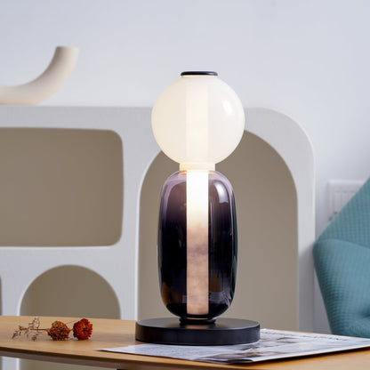 Pebbles Table Lamp | Hand-Blown Crystal & Metal | Black Shade