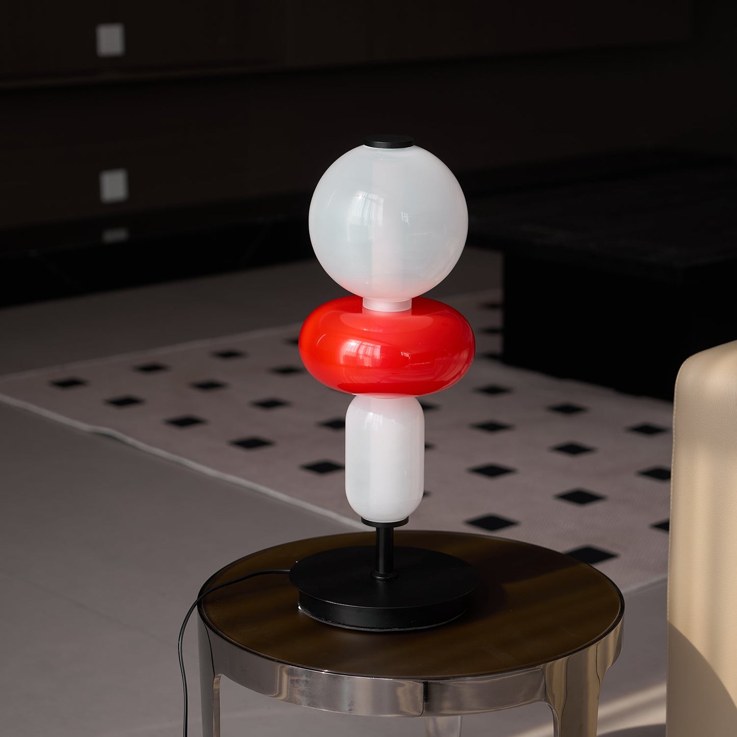Pebbles Table Lamp | Hand-Blown Crystal & Metal | Black Shade