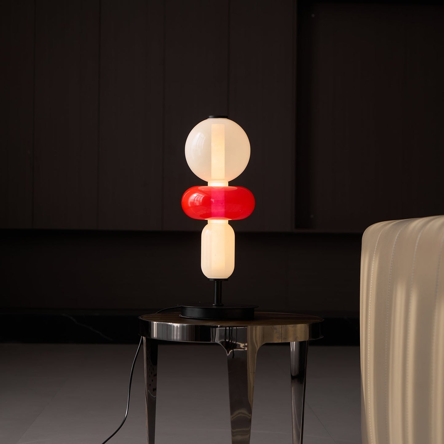 Pebbles Table Lamp | Hand-Blown Crystal & Metal | Black Shade