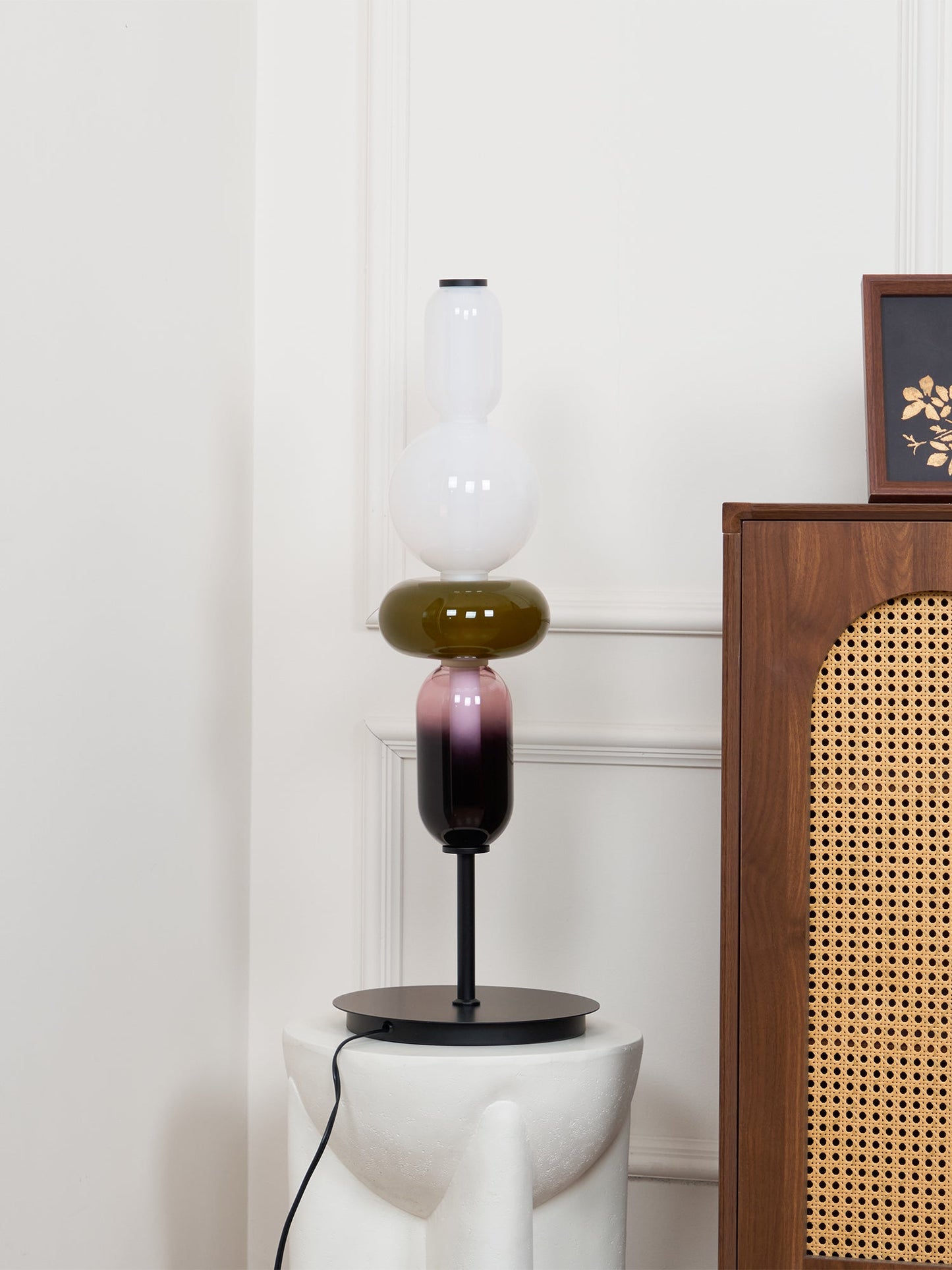 Pebbles Table Lamp | Hand-Blown Crystal & Metal | Black Shade