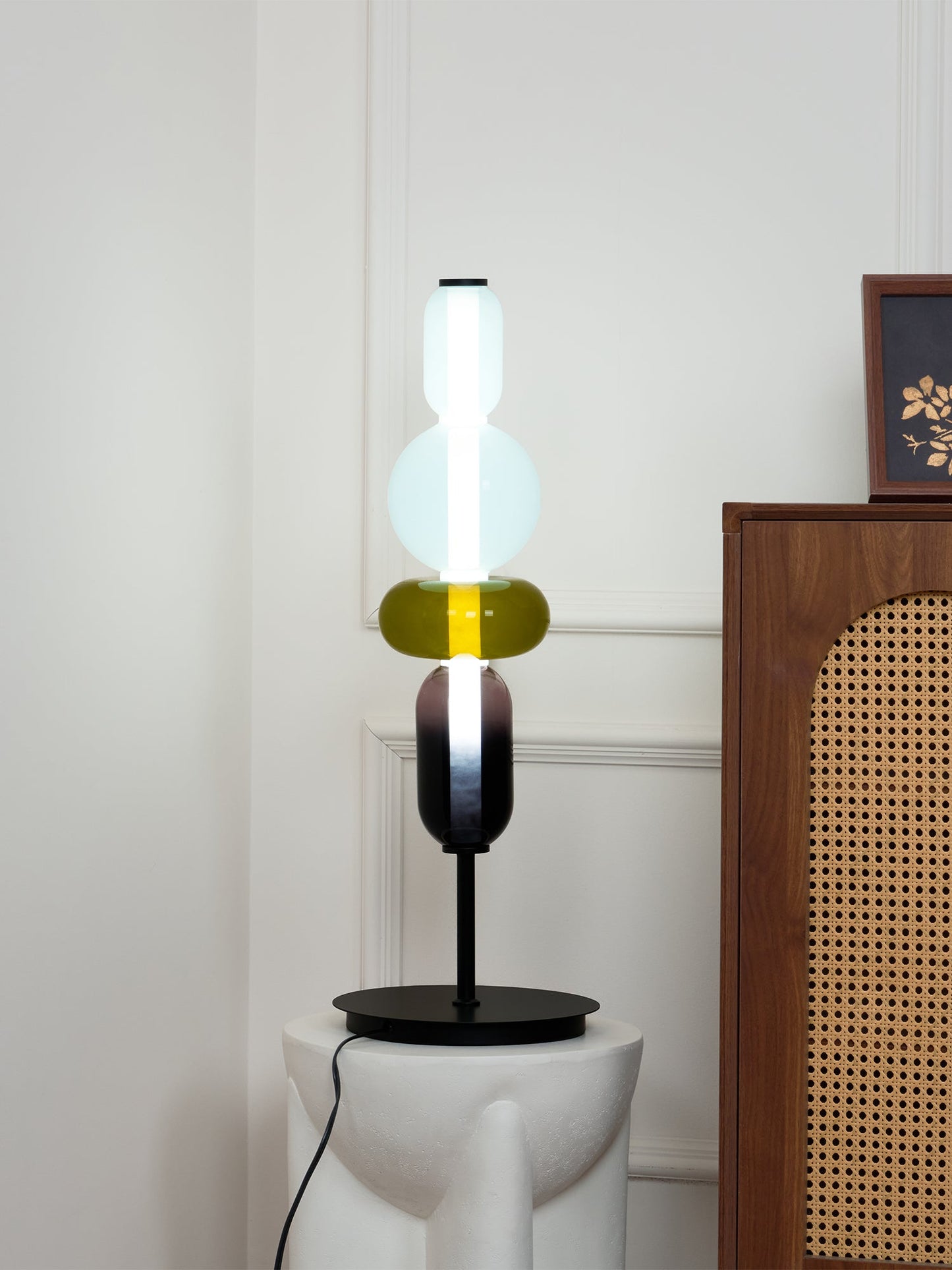 Pebbles Table Lamp | Hand-Blown Crystal & Metal | Black Shade