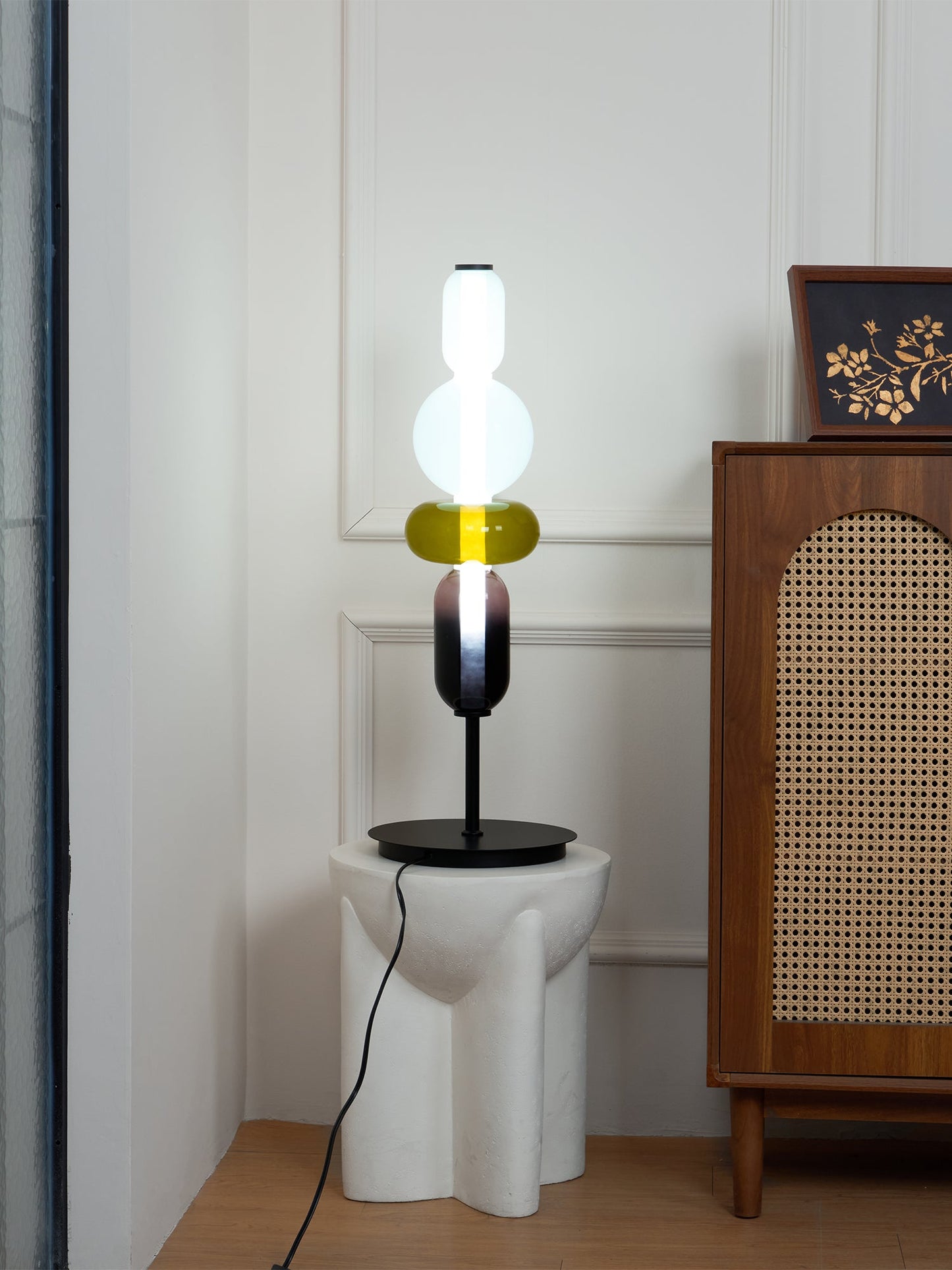 Pebbles Table Lamp | Hand-Blown Crystal & Metal | Black Shade