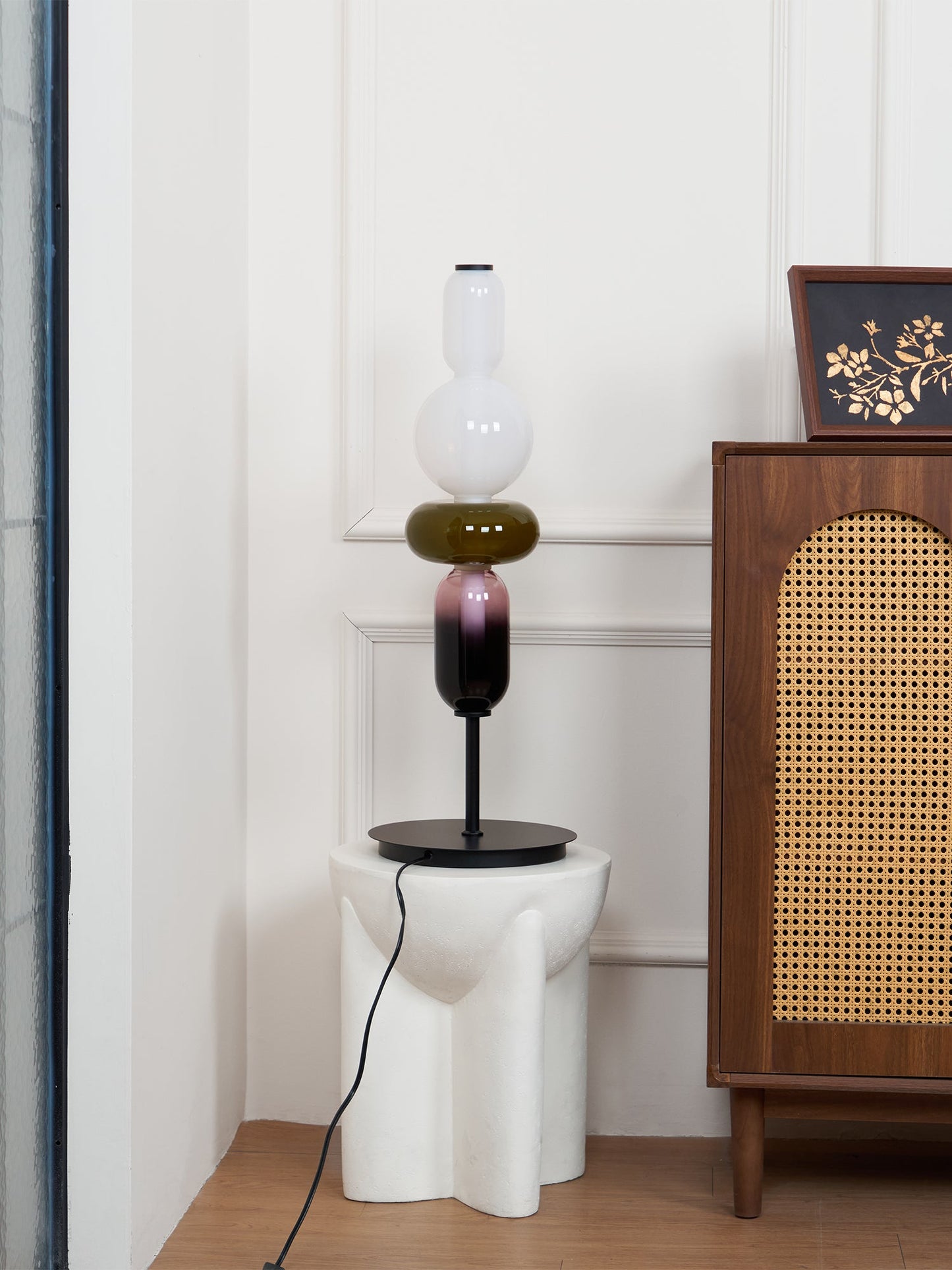 Pebbles Table Lamp | Hand-Blown Crystal & Metal | Black Shade