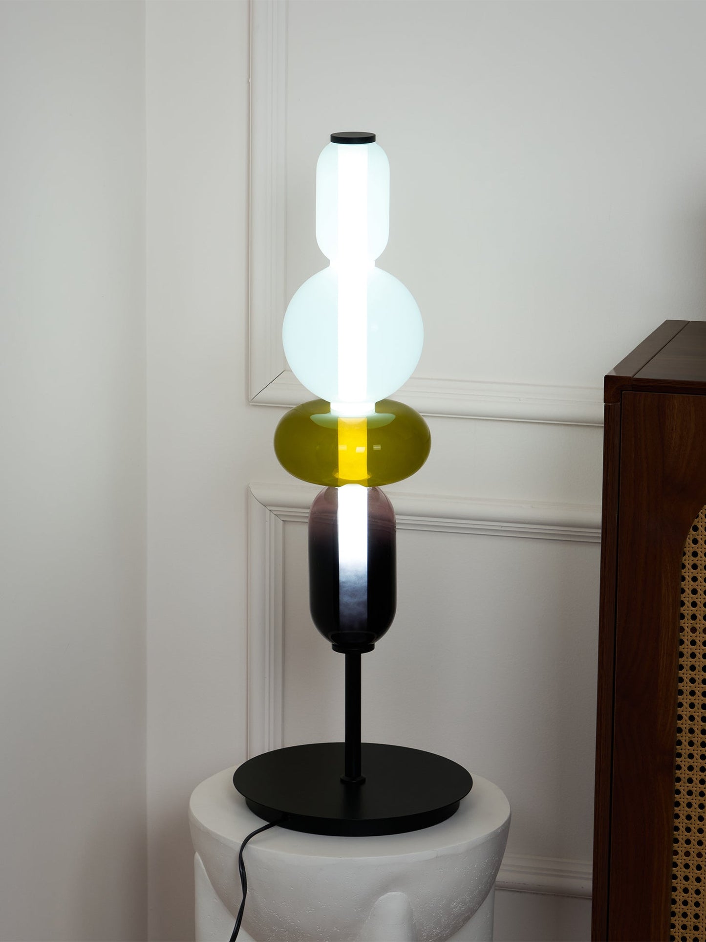 Pebbles Table Lamp | Hand-Blown Crystal & Metal | Black Shade
