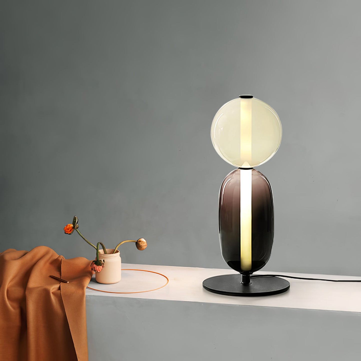 Pebbles Table Lamp | Hand-Blown Crystal & Metal | Black Shade
