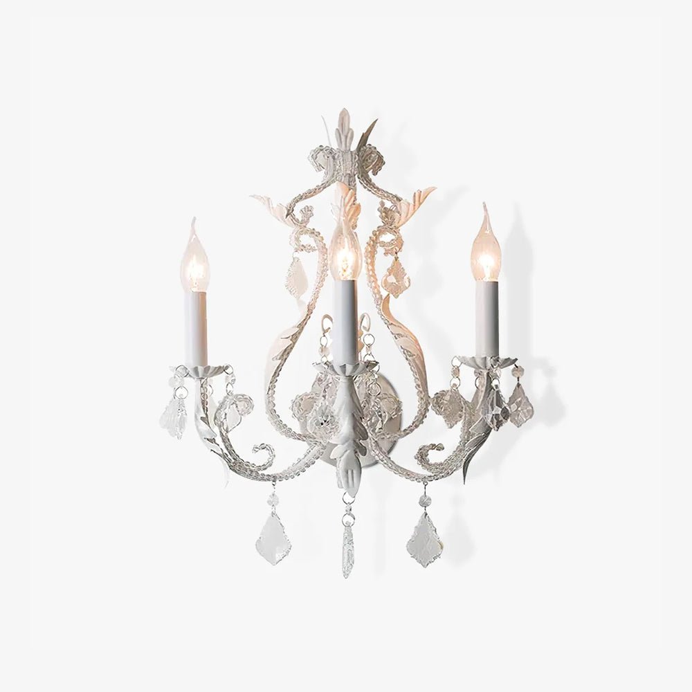 Candle Holder Wall Lamp | Metal, Iron, Crystal | Antique White