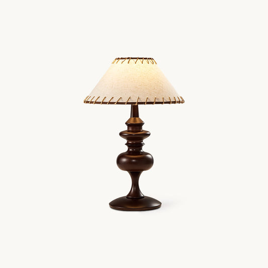Canora Table Lamp | Walnut Wood Base & Beige Fabric Shade | Retro Design