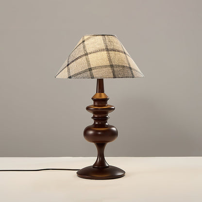 Canora Table Lamp | Walnut Wood Base & Beige Fabric Shade | Retro Design
