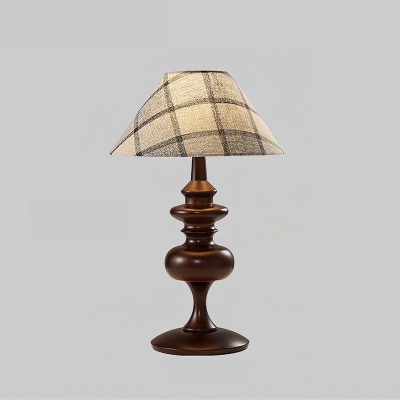 Canora Table Lamp | Walnut Wood Base & Beige Fabric Shade | Retro Design