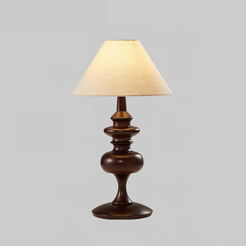 Canora Table Lamp | Walnut Wood Base & Beige Fabric Shade | Retro Design