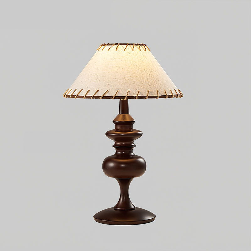 Canora Table Lamp | Walnut Wood Base & Beige Fabric Shade | Retro Design