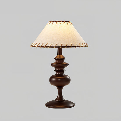 Canora Table Lamp | Walnut Wood Base & Beige Fabric Shade | Retro Design