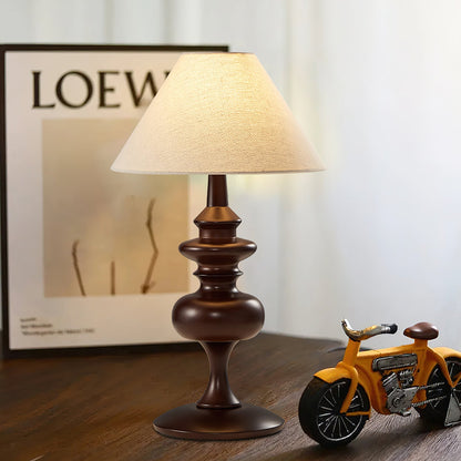 Canora Table Lamp | Walnut Wood Base & Beige Fabric Shade | Retro Design