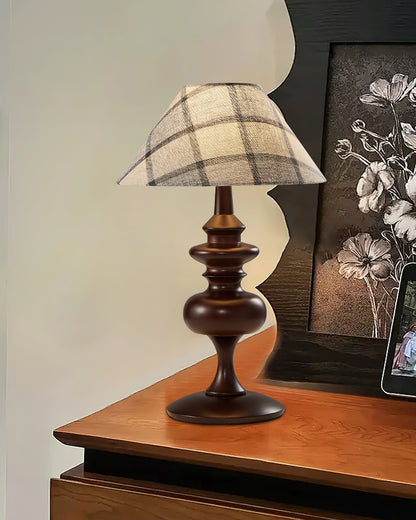 Canora Table Lamp | Walnut Wood Base & Beige Fabric Shade | Retro Design