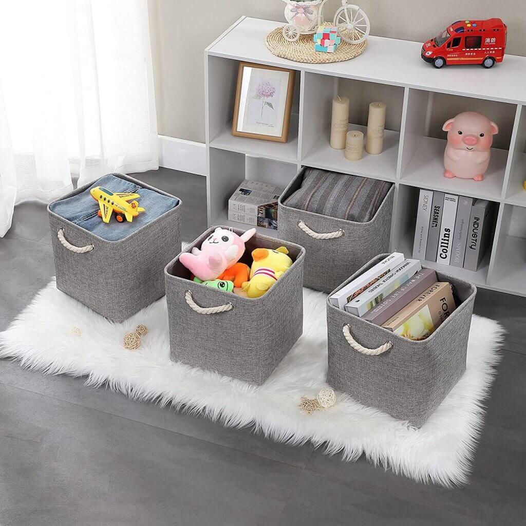 Grey Storage Baskets | Durable Fabric with Rope Handles | Set of 3 Sizes