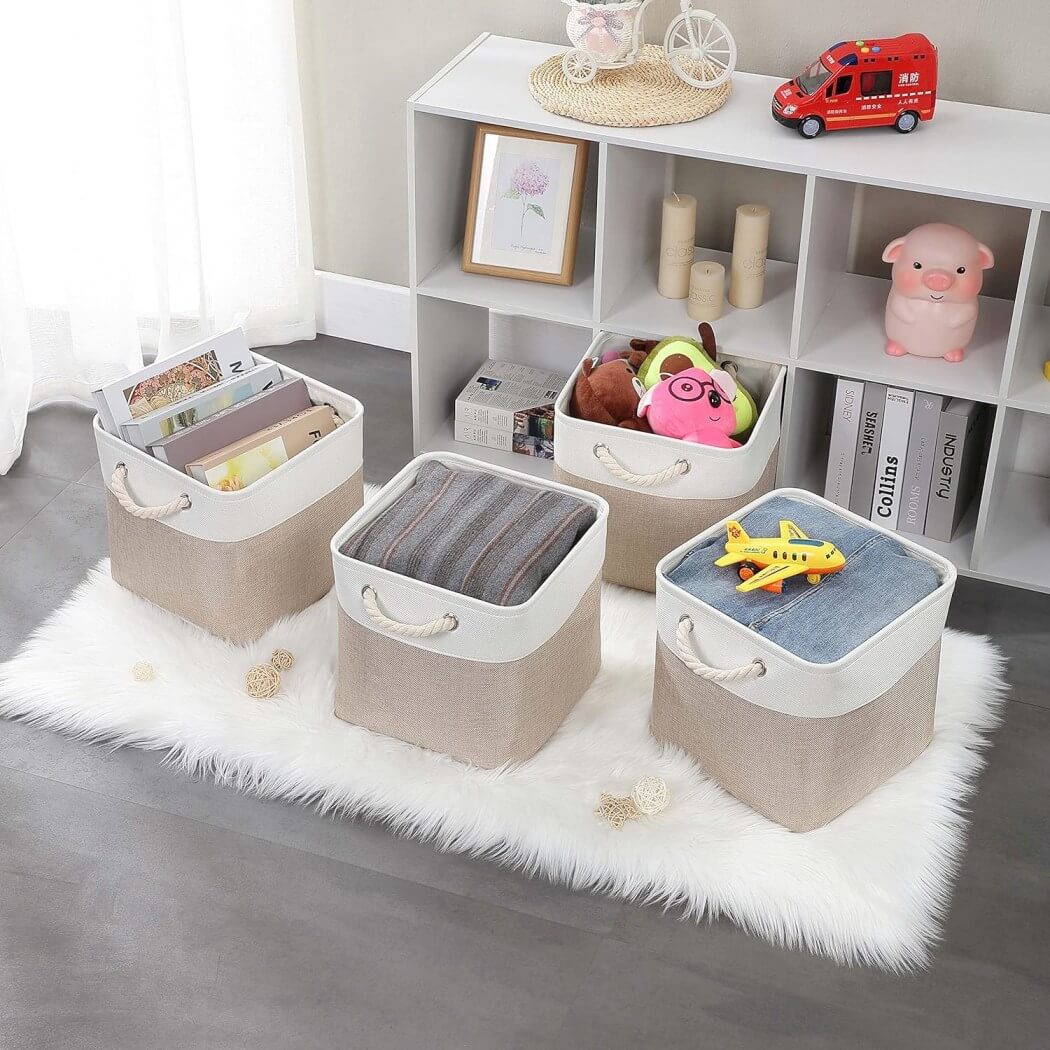 Fabric Storage Cubes | Foldable with Cotton Rope Handles | 25cm x 25cm