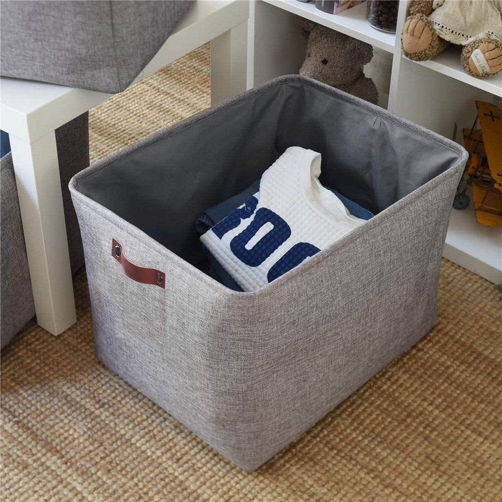 Foldable Storage Baskets Set | Durable Linen & EVA | Set of 3, Grey