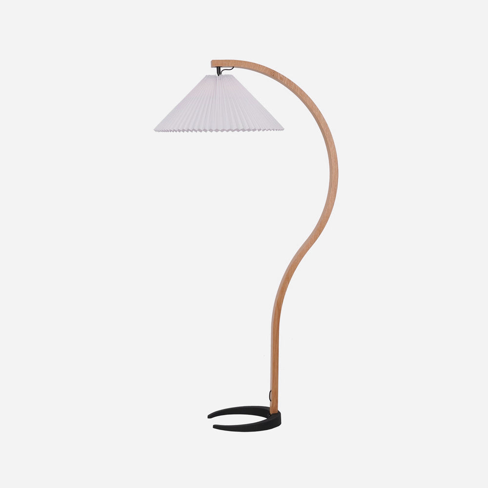 Mid-Century Floor Lamp | Beech Wood & Linen | White, Beige, Brown