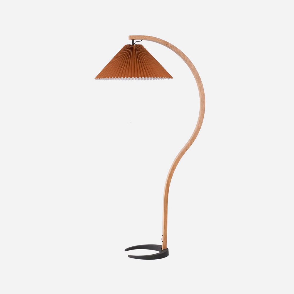 Mid-Century Floor Lamp | Beech Wood & Linen | White, Beige, Brown
