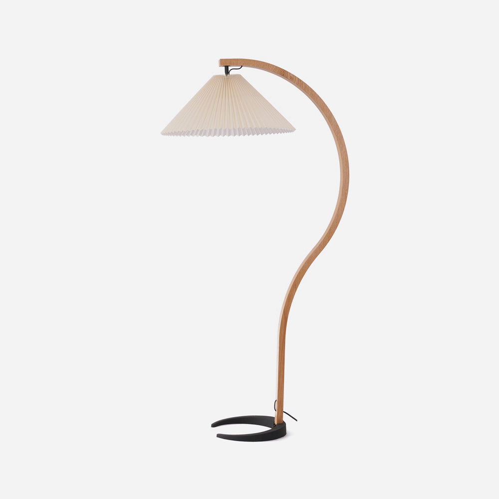 Mid-Century Floor Lamp | Beech Wood & Linen | White, Beige, Brown