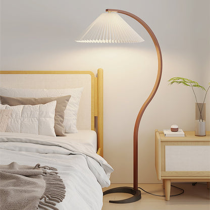 Mid-Century Floor Lamp | Beech Wood & Linen | White, Beige, Brown