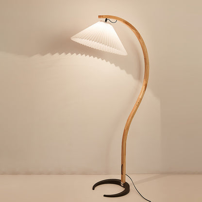 Mid-Century Floor Lamp | Beech Wood & Linen | White, Beige, Brown