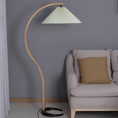 Mid-Century Floor Lamp | Beech Wood & Linen | White, Beige, Brown