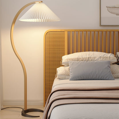 Mid-Century Floor Lamp | Beech Wood & Linen | White, Beige, Brown