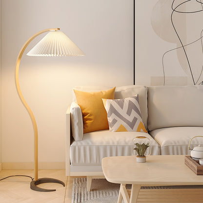 Mid-Century Floor Lamp | Beech Wood & Linen | White, Beige, Brown