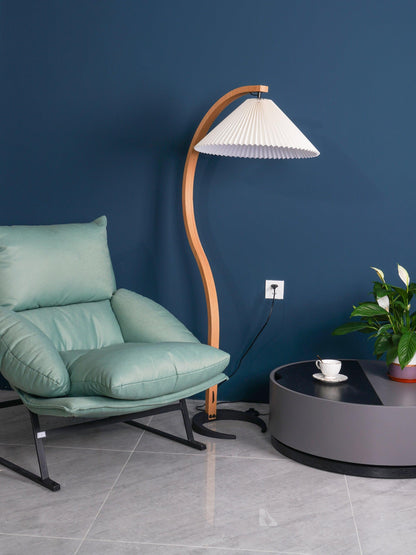 Mid-Century Floor Lamp | Beech Wood & Linen | White, Beige, Brown