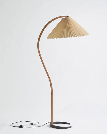 Mid-Century Floor Lamp | Beech Wood & Linen | White, Beige, Brown