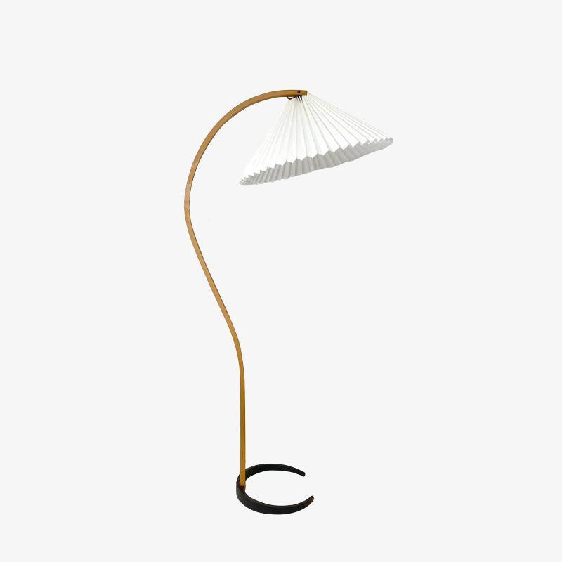 Mid-Century Floor Lamp | Beech Wood & Linen | White, Beige, Brown
