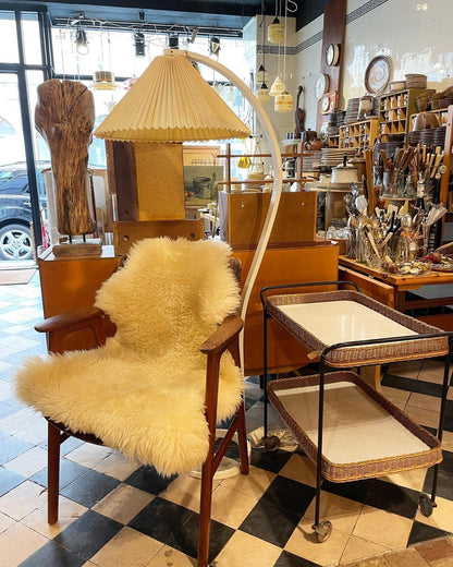 Mid-Century Floor Lamp | Beech Wood & Linen | White, Beige, Brown