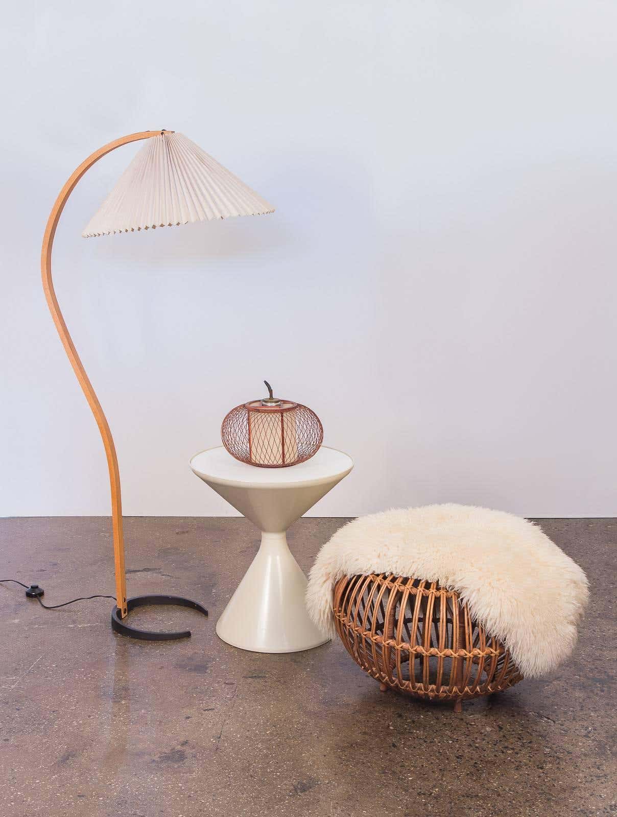 Mid-Century Floor Lamp | Beech Wood & Linen | White, Beige, Brown